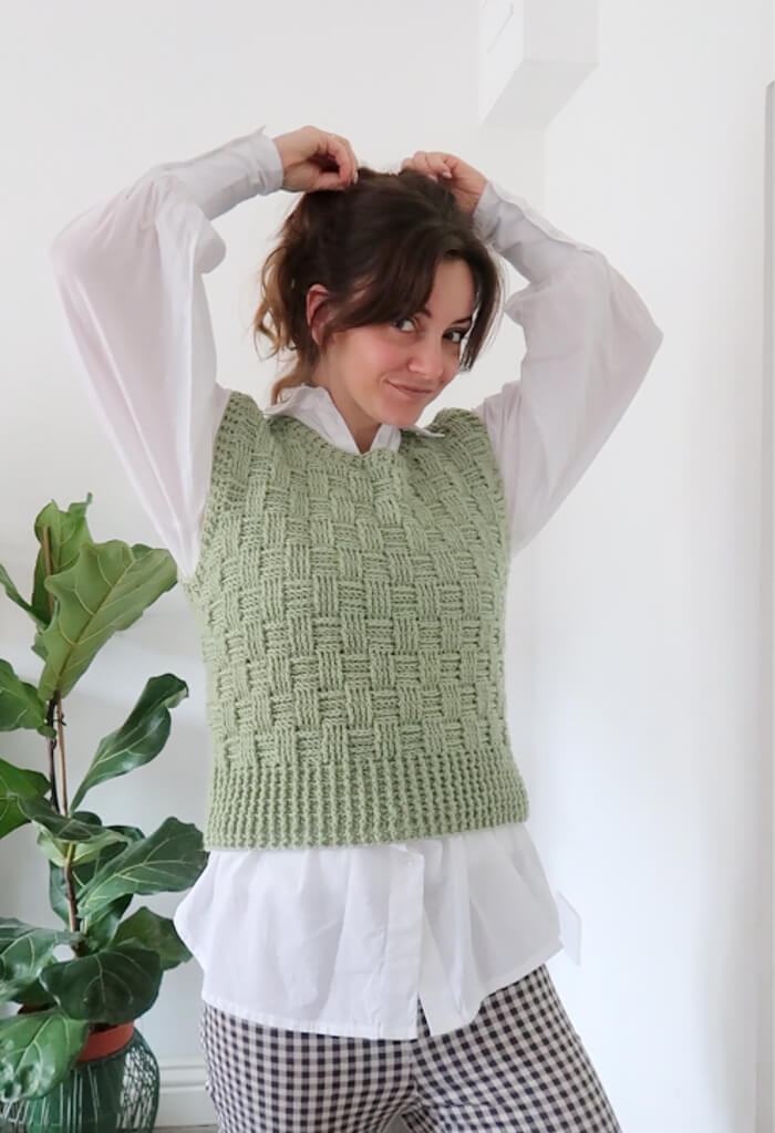 Basketweave Sweater Vest Crochet Pattern XS-5XL