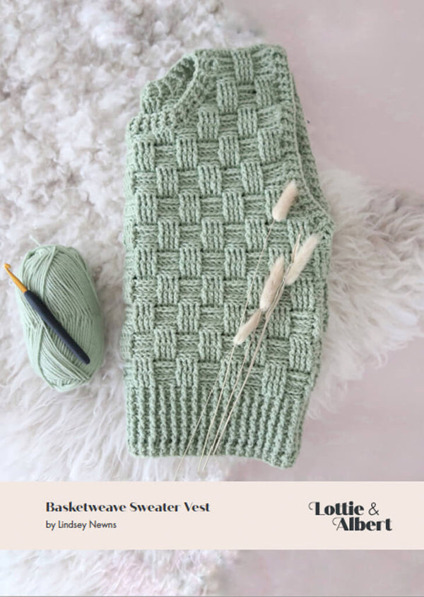 Basketweave Sweater Vest Crochet Pattern Crochet Kit Lottie And basketweave-sweater-vest-crochet-pattern-crochet-kit-lottie-and