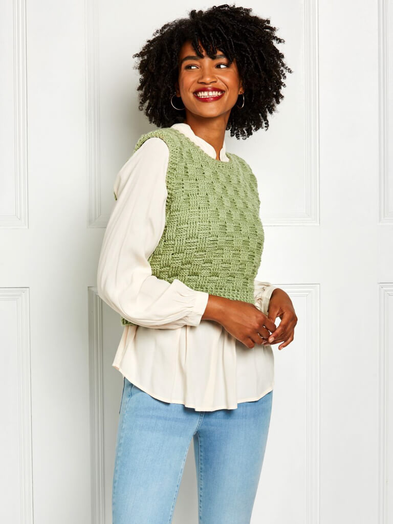 Basketweave Sweater Vest Crochet Pattern XS-5XL